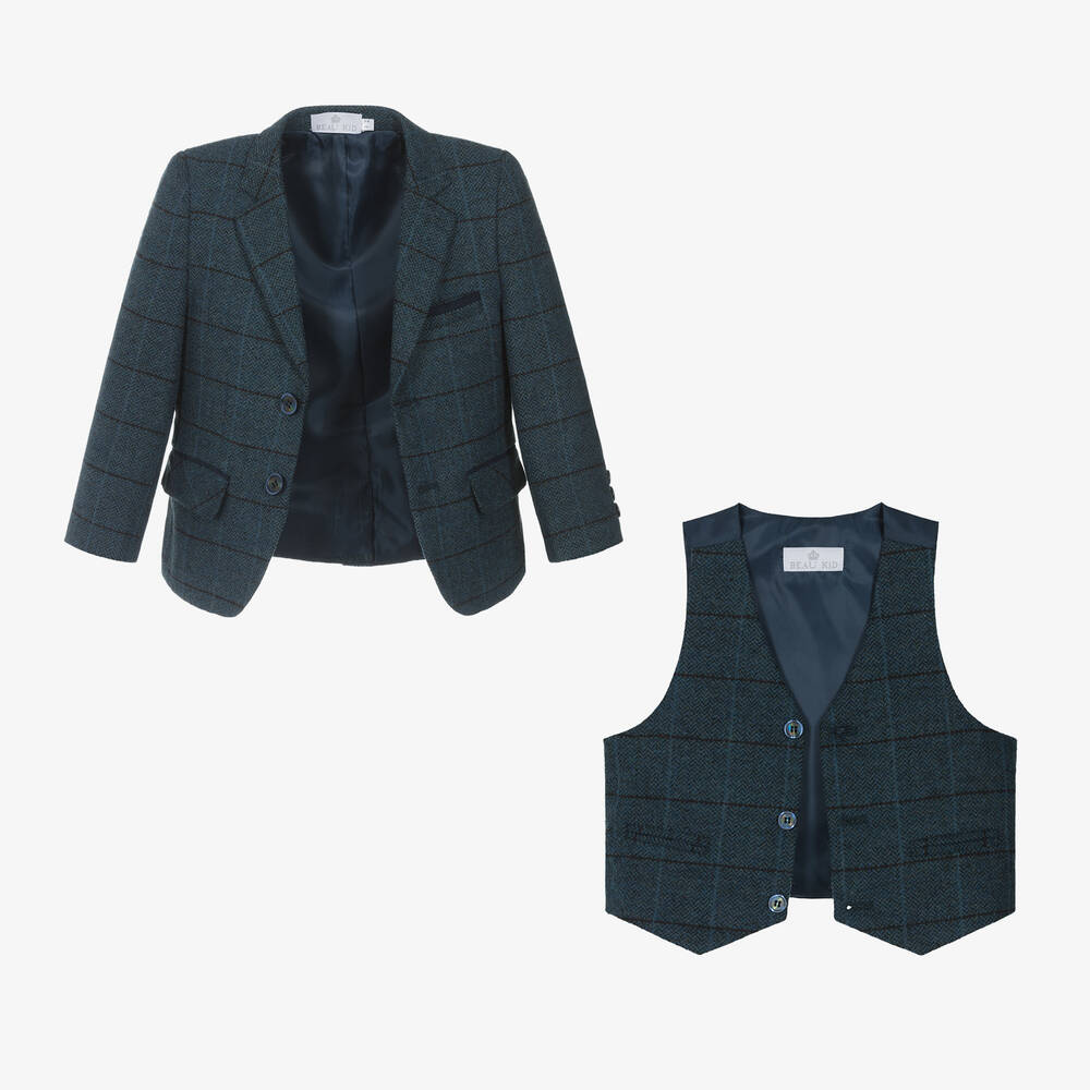 Beau KiD-بدلة كاروهات لون كحلي للأولاد (3 قطع) | Childrensalon