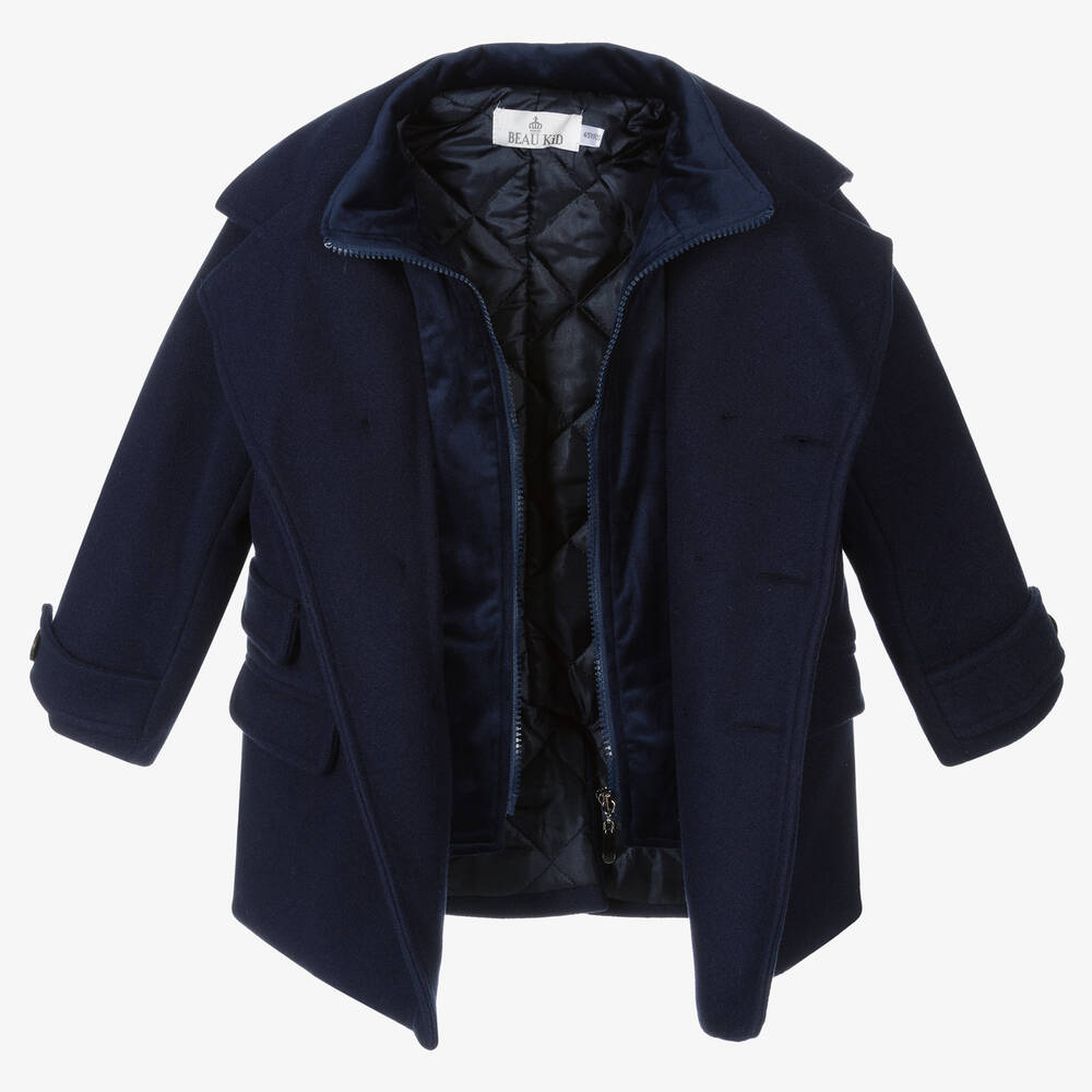 Beau KiD-Boys Navy Blue Coat & Hat Set | Childrensalon