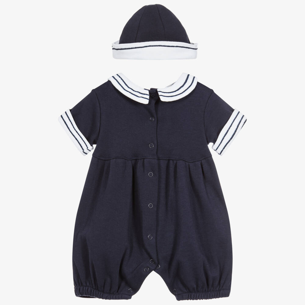 Beau KiD-Boys Navy Blue Cotton Embroidered Babysuit Set | Childrensalon
