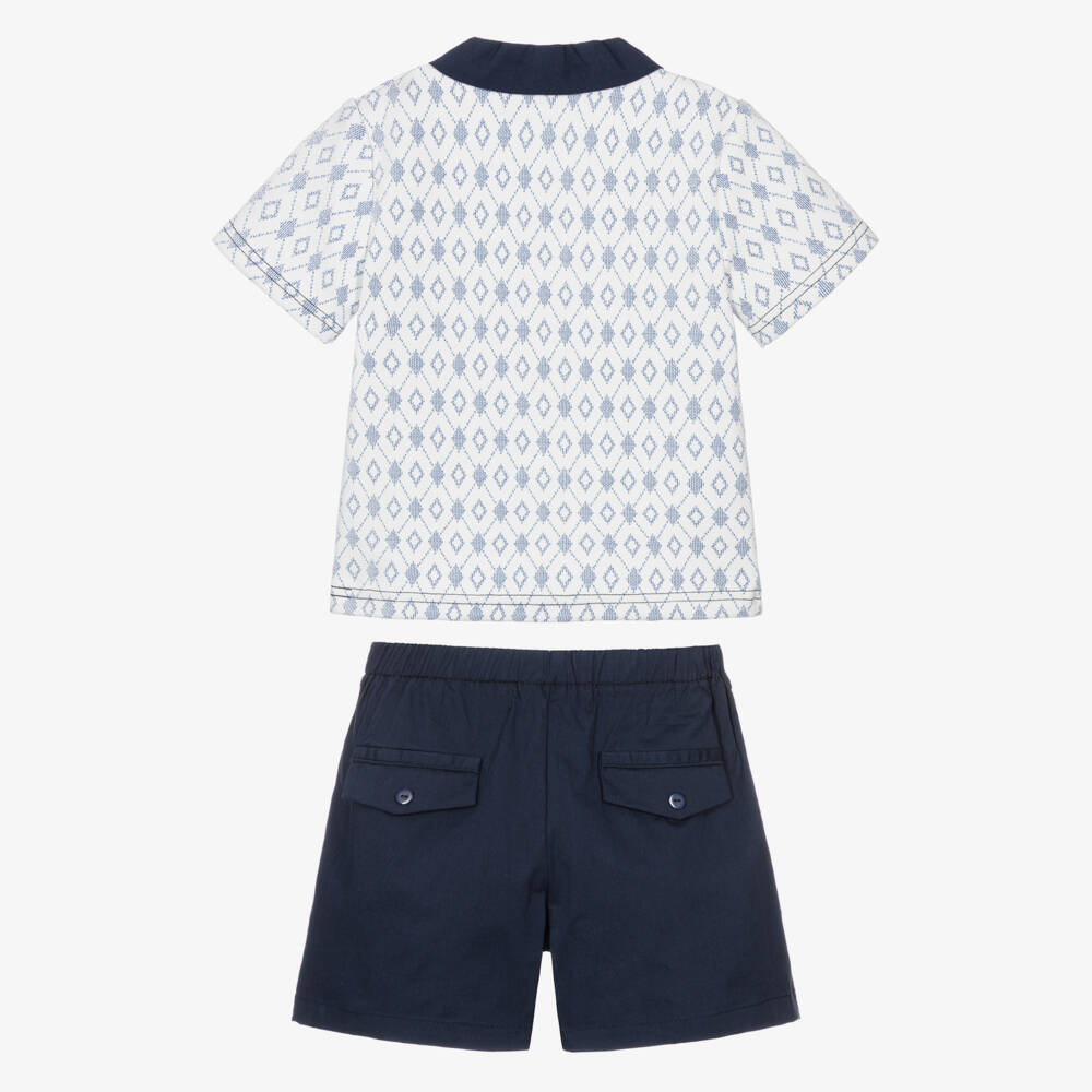 Beau KiD-Boys Navy Blue Cotton Polo Shirt & Shorts Set | Childrensalon