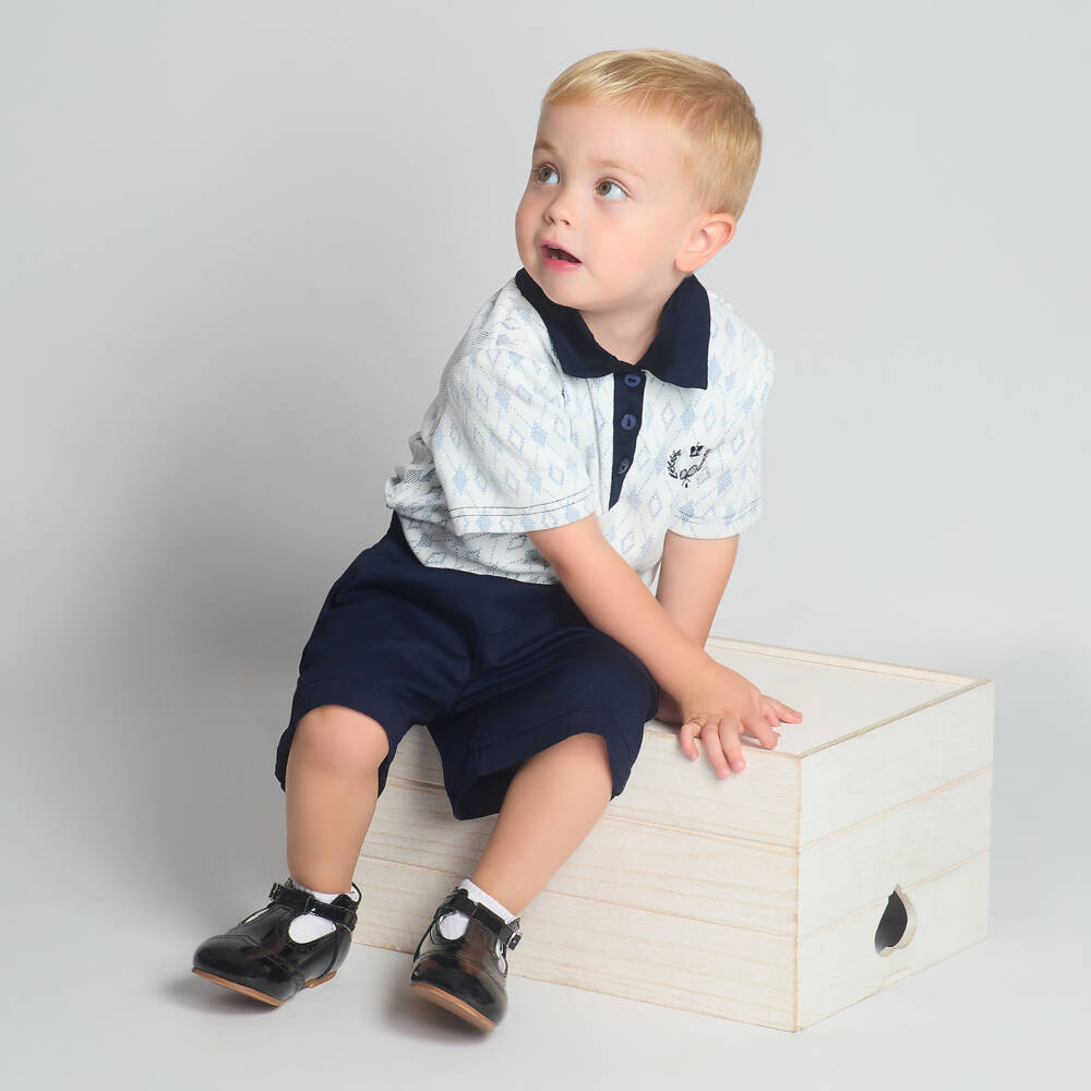 Beau KiD-Boys Navy Blue Cotton Polo Shirt & Shorts Set | Childrensalon