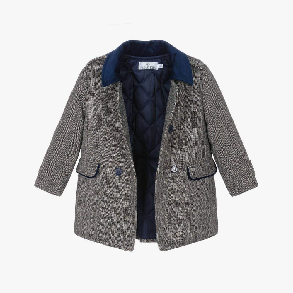 Beau KiD-Boys Navy Blue Houndstooth Coat & Hat Set | Childrensalon