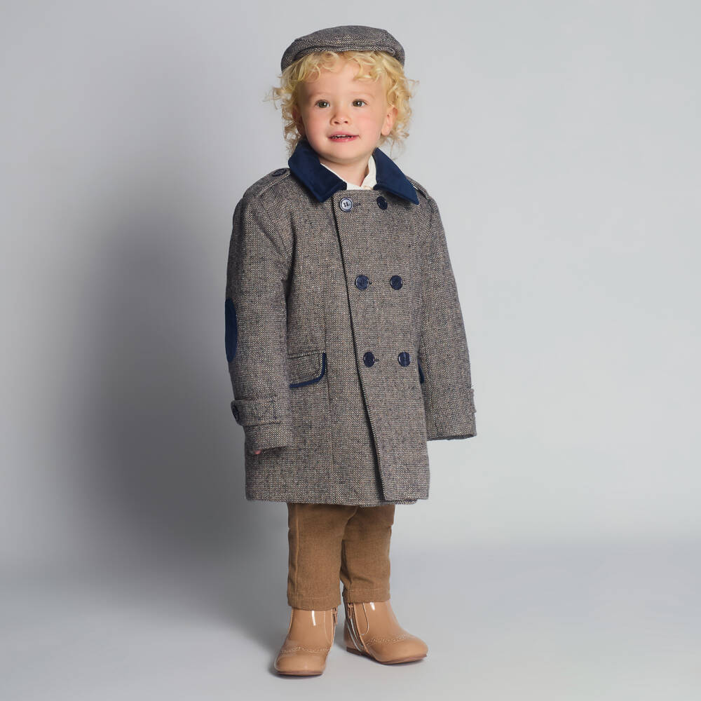 Beau KiD-Boys Navy Blue Houndstooth Coat & Hat Set | Childrensalon