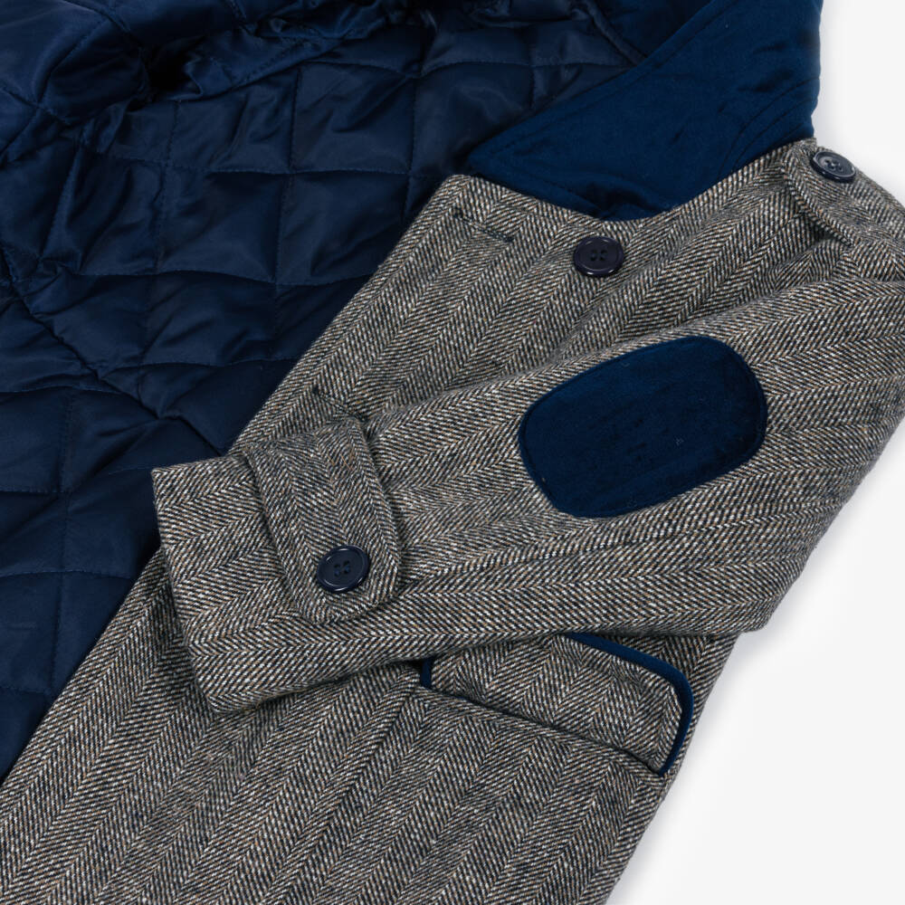 Beau KiD-Boys Navy Blue Houndstooth Coat & Hat Set | Childrensalon