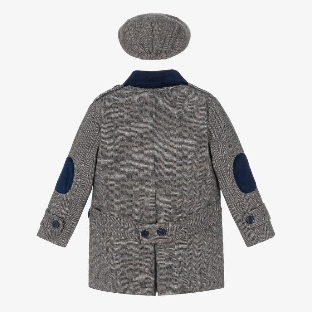 Beau KiD-Boys Navy Blue Houndstooth Coat & Hat Set | Childrensalon