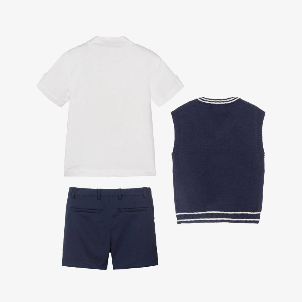 Beau KiD-Boys Navy Blue Slip-Over & Cotton Shorts Set | Childrensalon