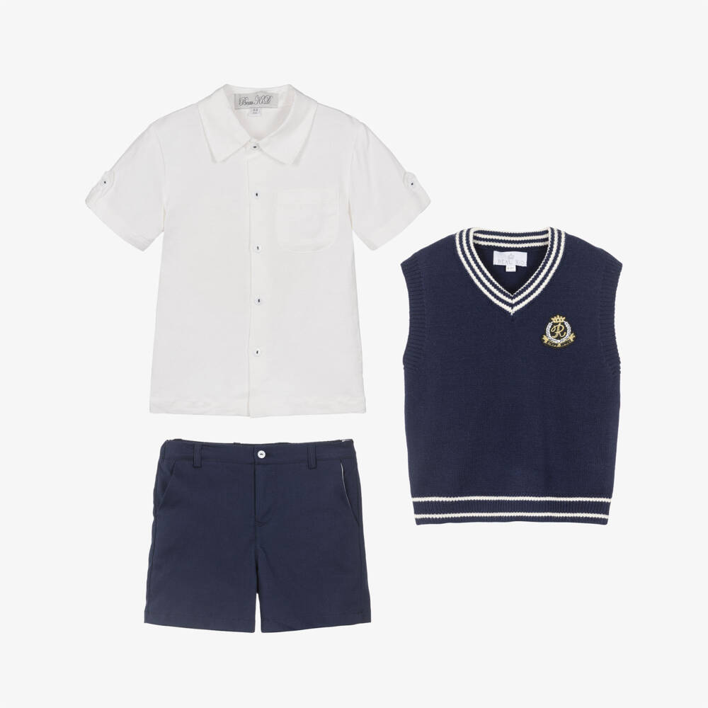Beau KiD-Boys Navy Blue Slip-Over & Cotton Shorts Set | Childrensalon