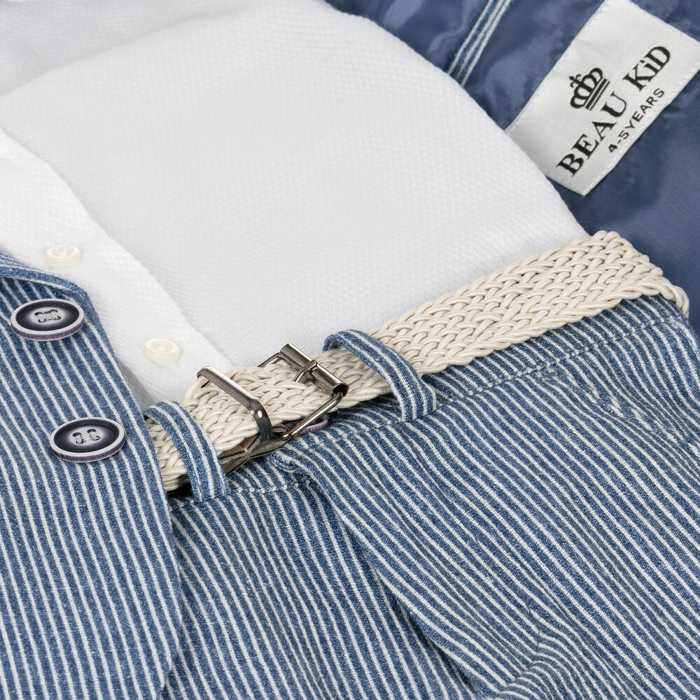 Beau KiD-Костюм с шортами из хлопка в синюю полоску для мальчиков | Childrensalon