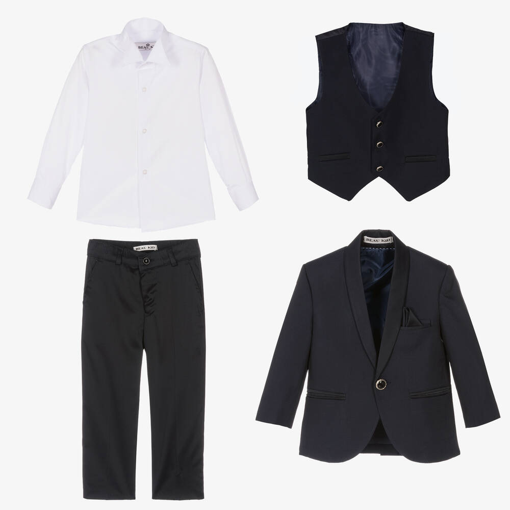 Beau KiD-Boys Navy Blue Tuxedo Suit | Childrensalon