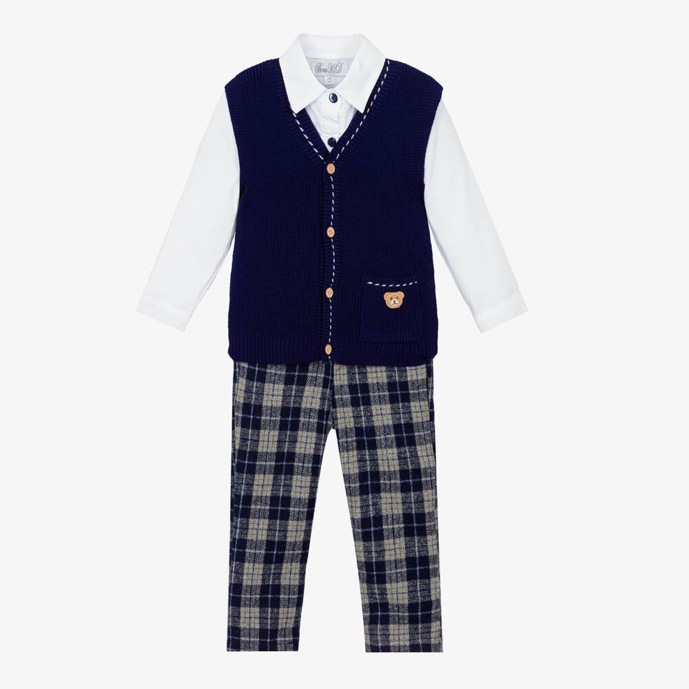 Beau KiD-Boys Navy Blue & White Trouser Set | Childrensalon