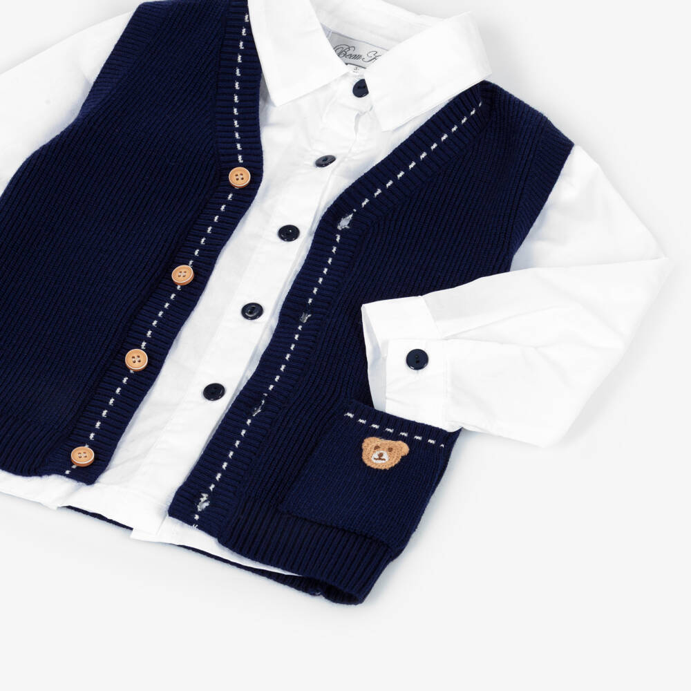 Beau KiD-طقم بنطلون مع قبعة لون كحلي وأبيض للأولاد | Childrensalon