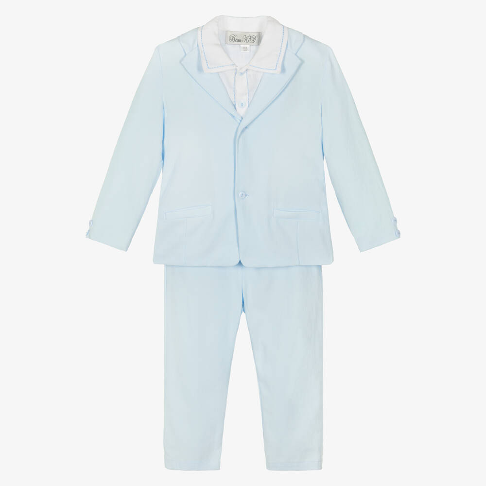 Beau KiD-Boys Pale Blue Cotton Suit & Shirt | Childrensalon