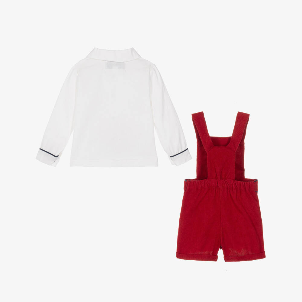 Beau KiD-Boys Red Dungaree Shorts Set with Rocking Horse Motifs | Childrensalon