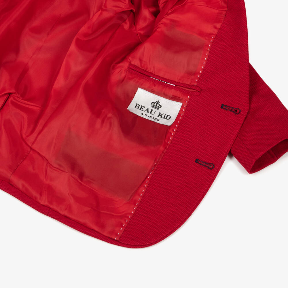 Beau KiD-بدلة قطن مع حزام وربطة عنق لون أحمر وكحلي للأولاد | Childrensalon