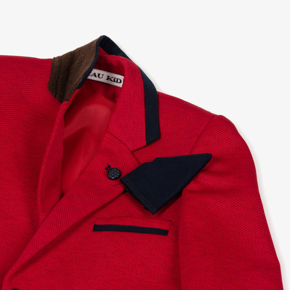 Beau KiD-بدلة قطن مع حزام وربطة عنق لون أحمر وكحلي للأولاد | Childrensalon