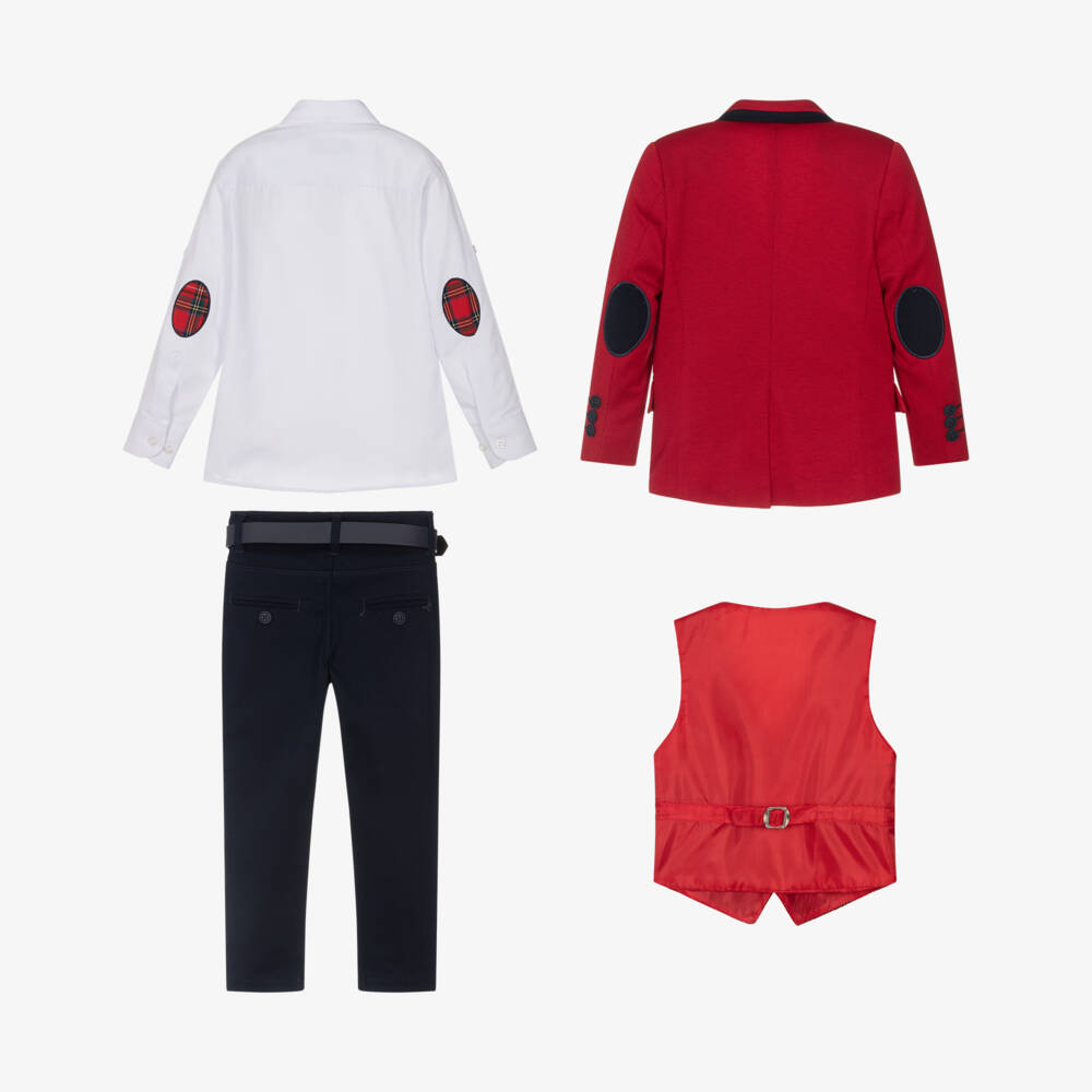 Beau KiD-بدلة قطن مع حزام وربطة عنق لون أحمر وكحلي للأولاد | Childrensalon