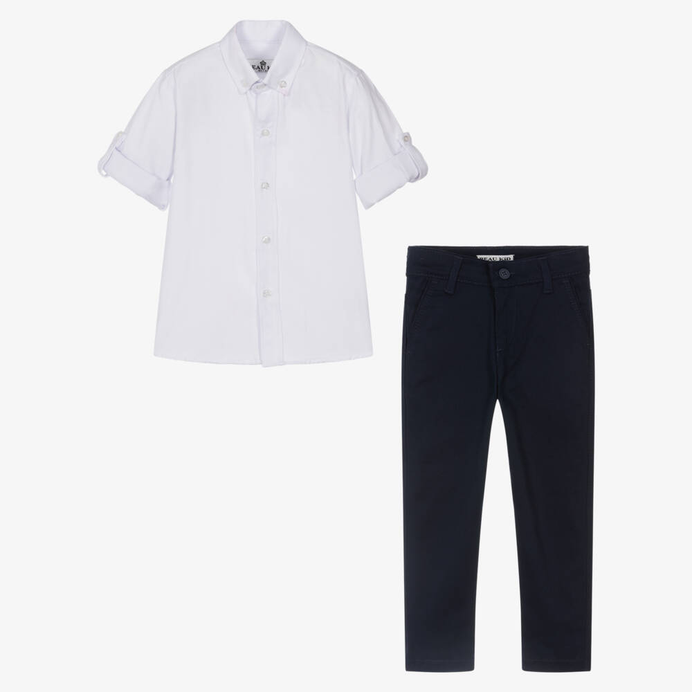 Beau KiD-بدلة قطن مع حزام وربطة عنق لون أحمر وكحلي للأولاد | Childrensalon