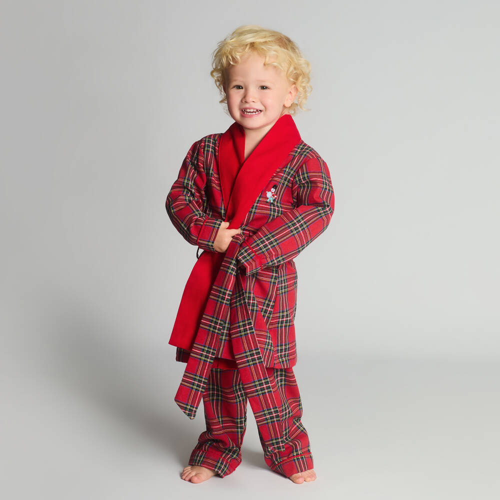 Beau KiD-طقم بيجاما قطن تارتان لون أحمر للأولاد | Childrensalon