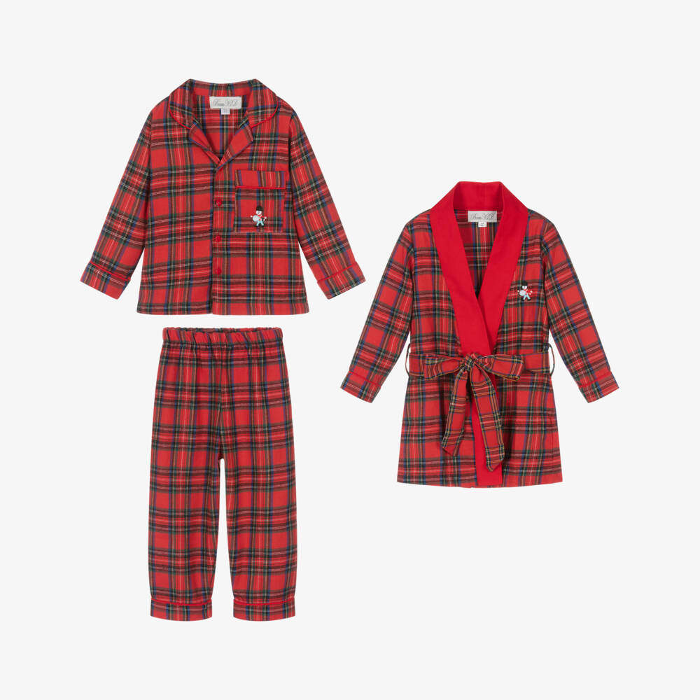 Beau KiD-طقم بيجاما قطن تارتان لون أحمر للأولاد | Childrensalon