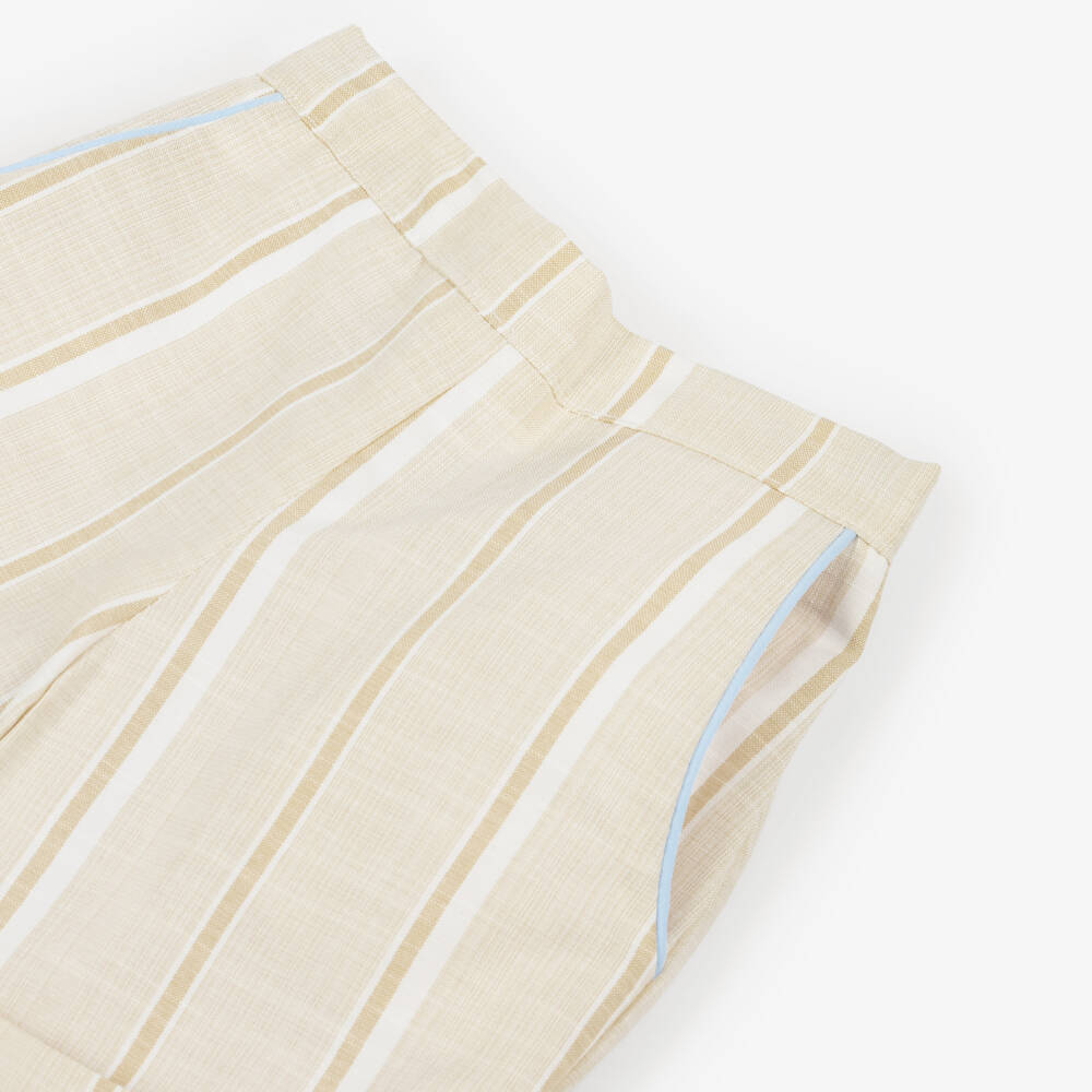 Beau KiD-Boys White & Beige Cotton Shorts Set with Smocking | Childrensalon