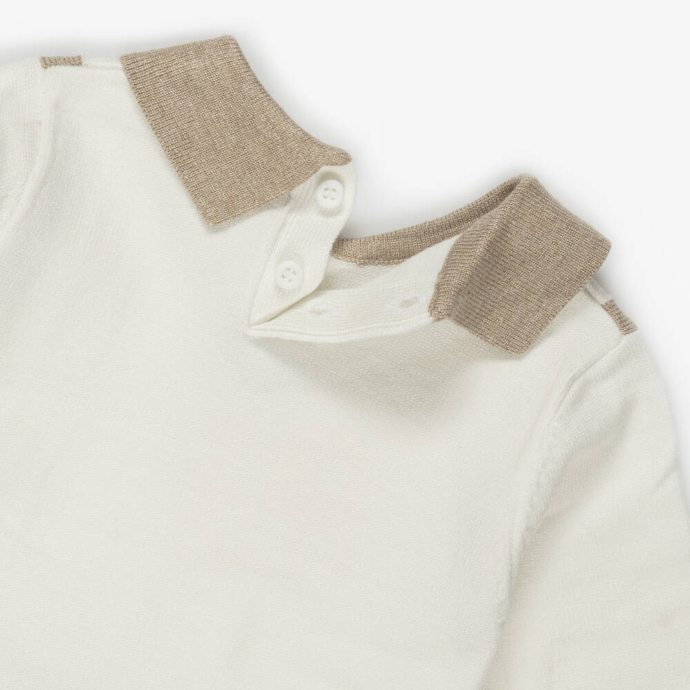 Beau KiD-Boys White & Beige Knitted Trouser Set | Childrensalon