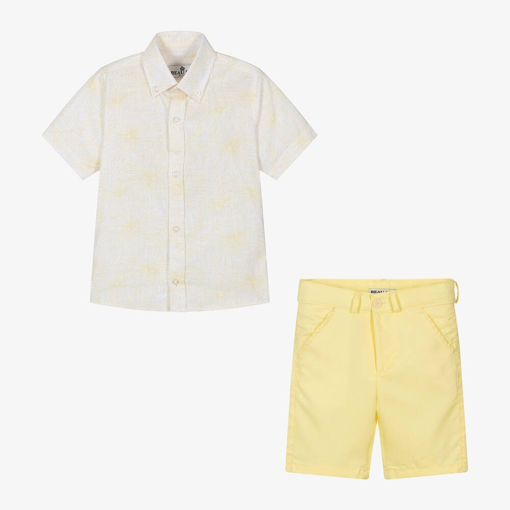 Beau KiD-Boys White & Yellow Shorts Set | Childrensalon