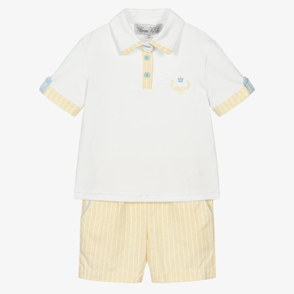 Beau KiD-Boys Yellow Striped Cotton Shorts Set | Childrensalon