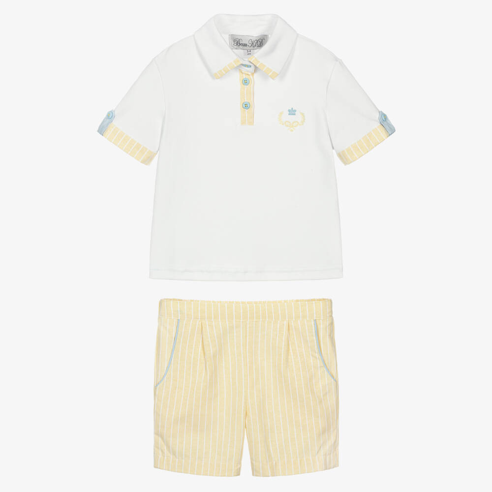 Beau KiD-Boys Yellow Striped Cotton Shorts Set | Childrensalon