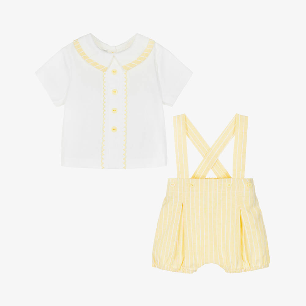 Beau KiD-Boys Yellow Striped Cotton Shorts Set | Childrensalon