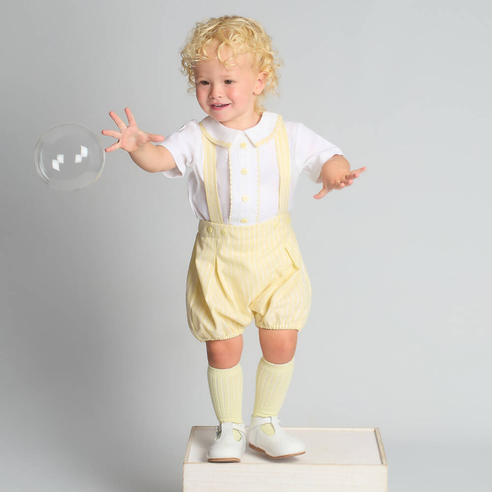 Beau KiD-Boys Yellow Striped Cotton Shorts Set | Childrensalon