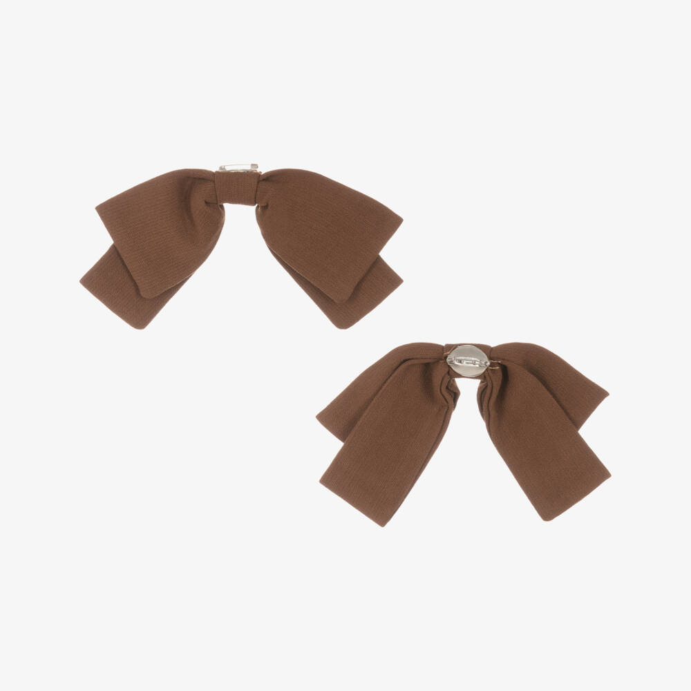 Beau KiD-Girls Beige & Brown Pleated Skirt Set with Bow Brooch | Childrensalon