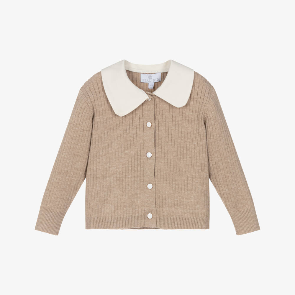 Beau KiD-Girls Beige & Brown Pleated Skirt Set with Bow Brooch | Childrensalon