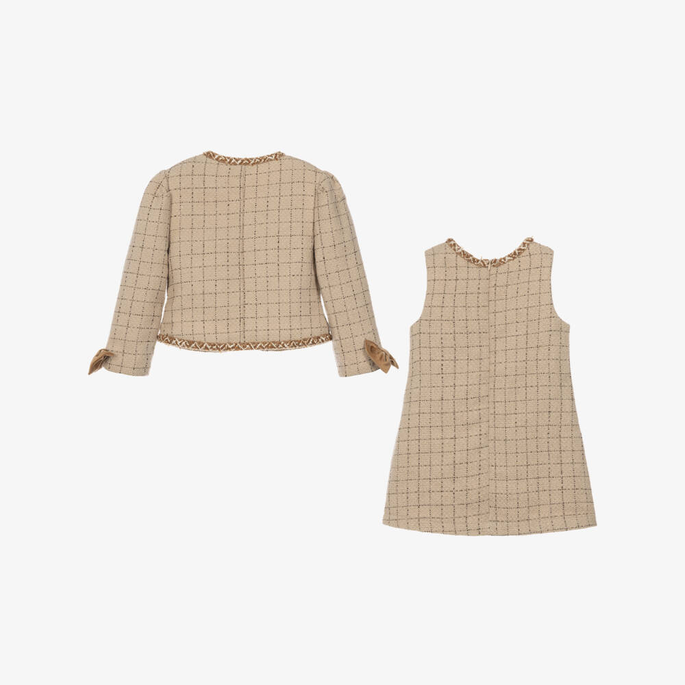 Beau KiD-Girls Beige Tweed Jacket & Dress Set with Shoulder Bag | Childrensalon