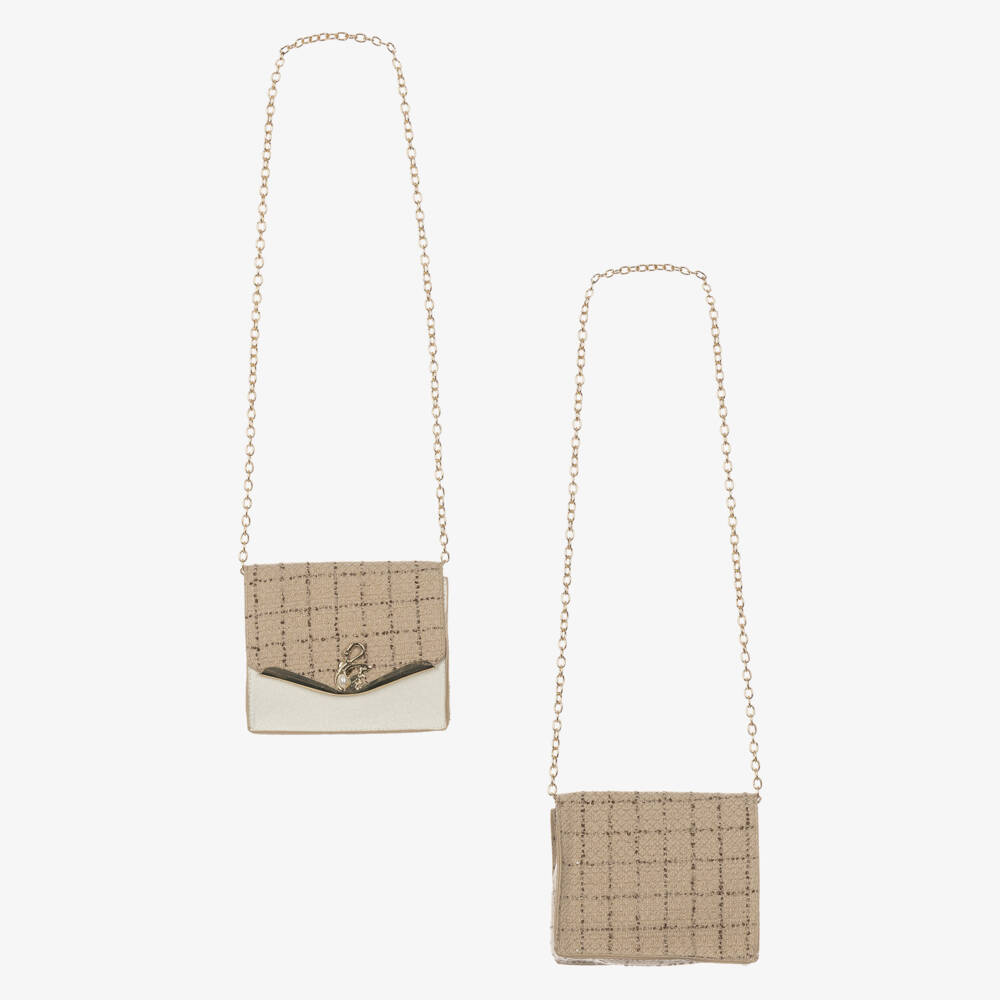 Beau KiD-Girls Beige Tweed Jacket & Dress Set with Shoulder Bag | Childrensalon