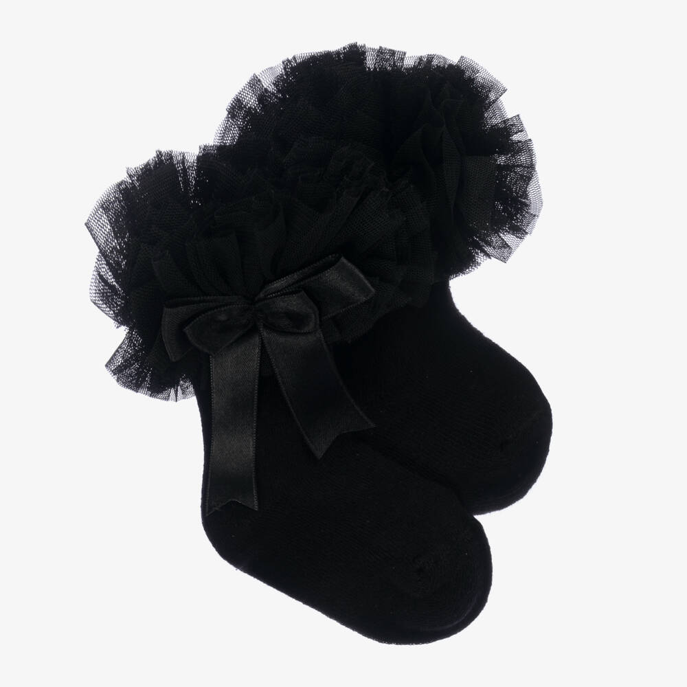 Beau KiD-Girls Black Cotton Frilly Socks | Childrensalon