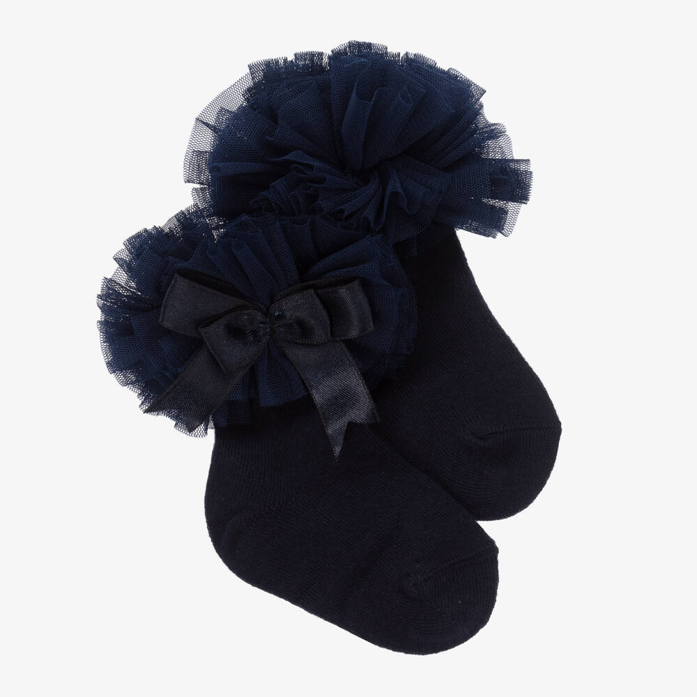 Beau KiD-Girls Blue Cotton Frilly Socks | Childrensalon