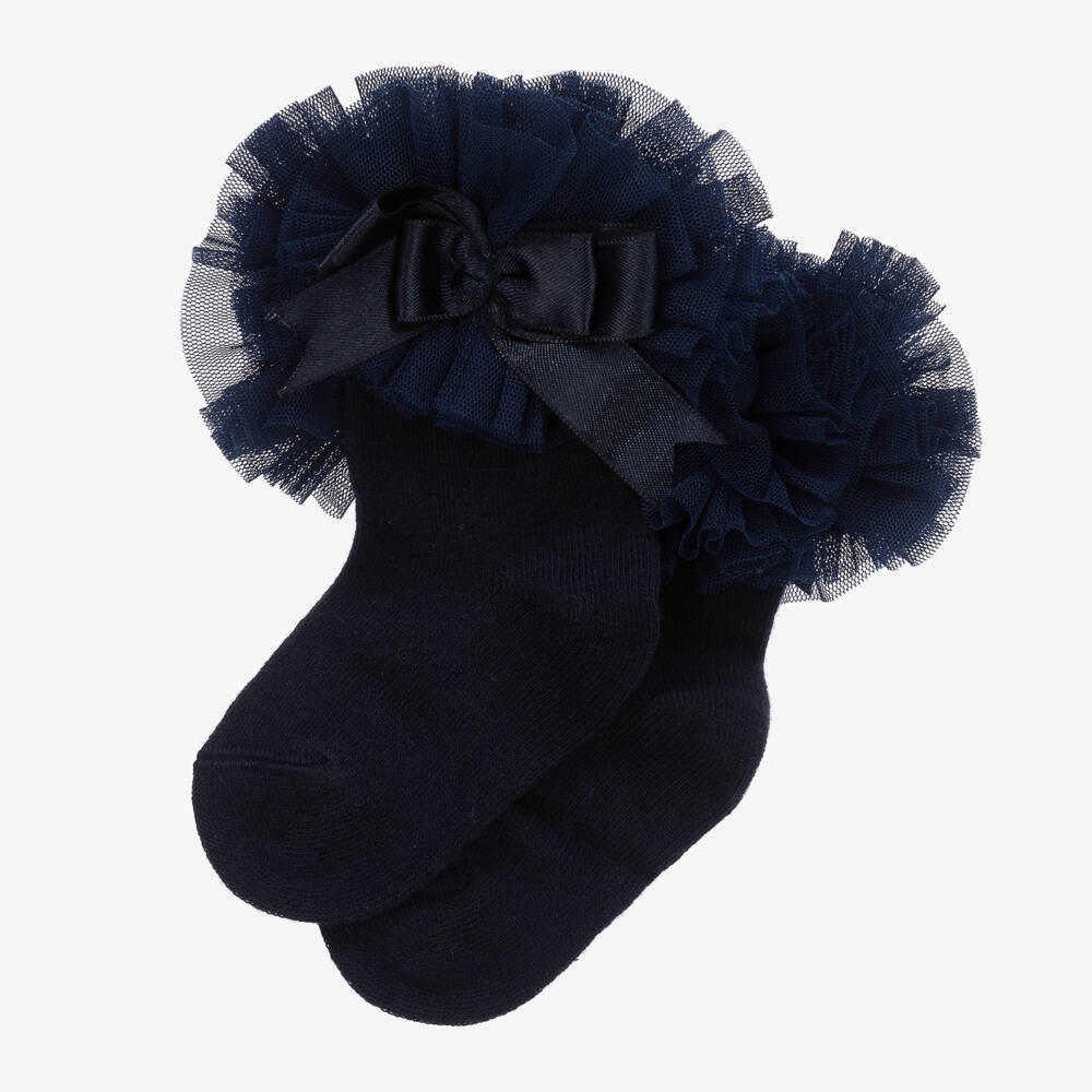 Beau KiD-Girls Blue Cotton Frilly Socks | Childrensalon