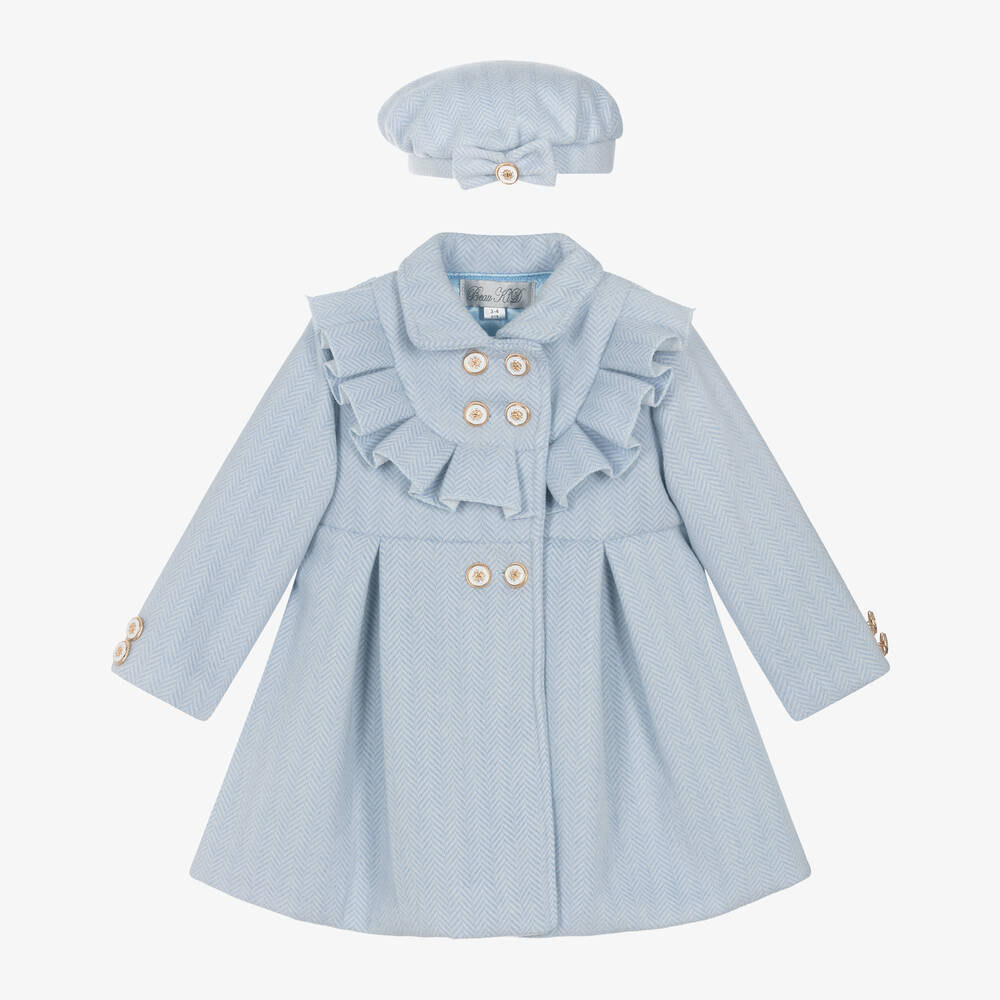 Beau KiD-Girls Blue Felted Coat & Hat Set | Childrensalon