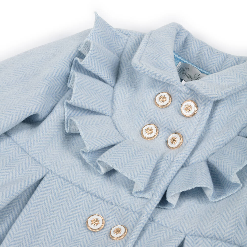 Beau KiD-Girls Blue Felted Coat & Hat Set | Childrensalon