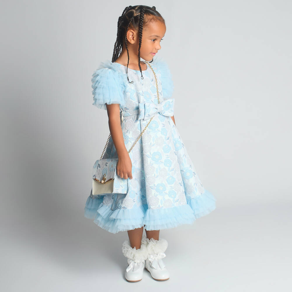 Beau KiD-Girls Blue Floral Jacquard Dress & Bag Set | Childrensalon