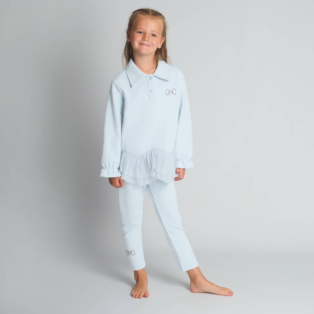 Beau KiD-طقم ليقنز مزين بكشكش وفيونكات كريستال لون أزرق للبنات | Childrensalon