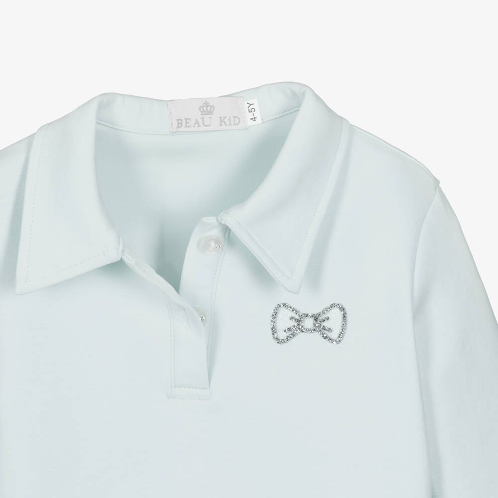 Beau KiD-Girls Blue Leggings Set with Ruffle Trims & Diamanté Bows | Childrensalon