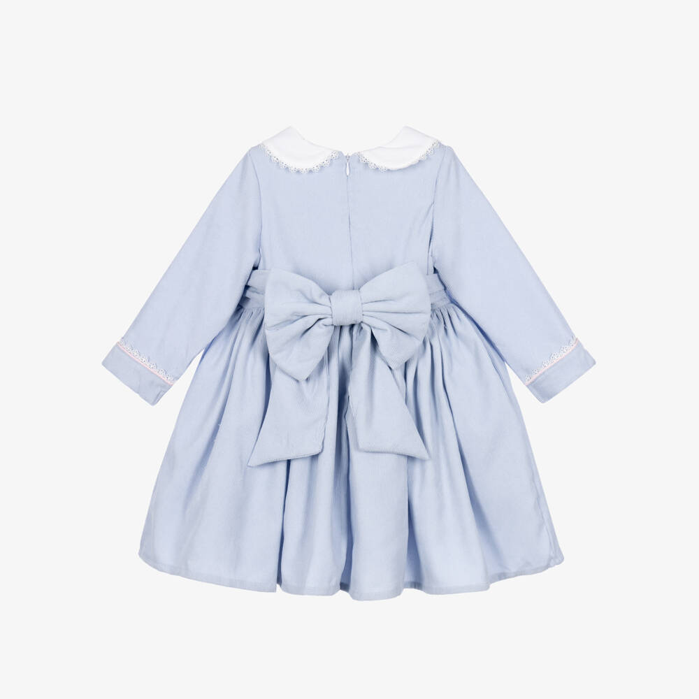 Beau KiD-Girls Blue Smocked Dress with Bullion Roses | Childrensalon