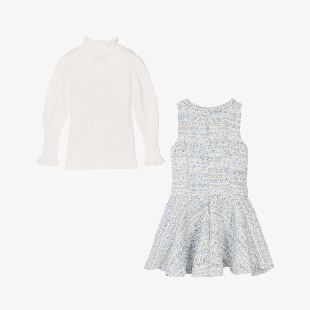 Beau KiD-Girls Blue Tweed Dress Set with Shoulder Bag | Childrensalon