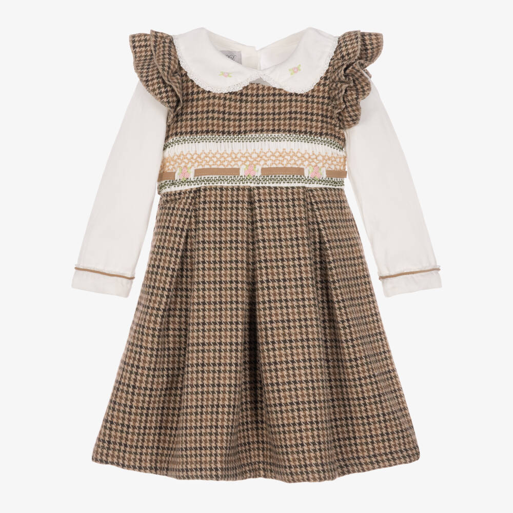 Beau KiD-Girls Brown Houndstooth Dress Set | Childrensalon
