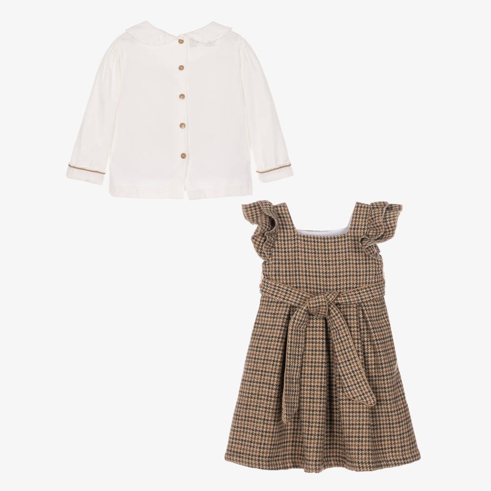 Beau KiD-Girls Brown Houndstooth Dress Set | Childrensalon