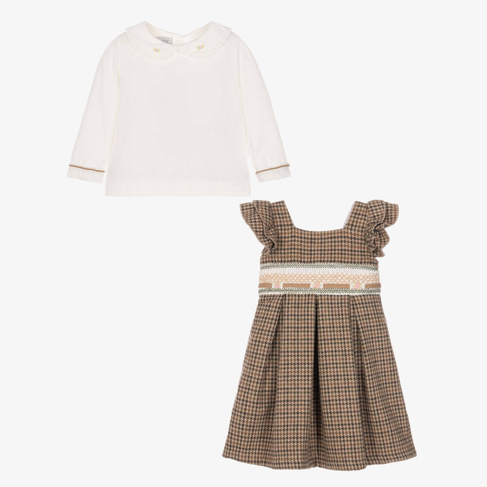 Beau KiD-Girls Brown Houndstooth Dress Set | Childrensalon