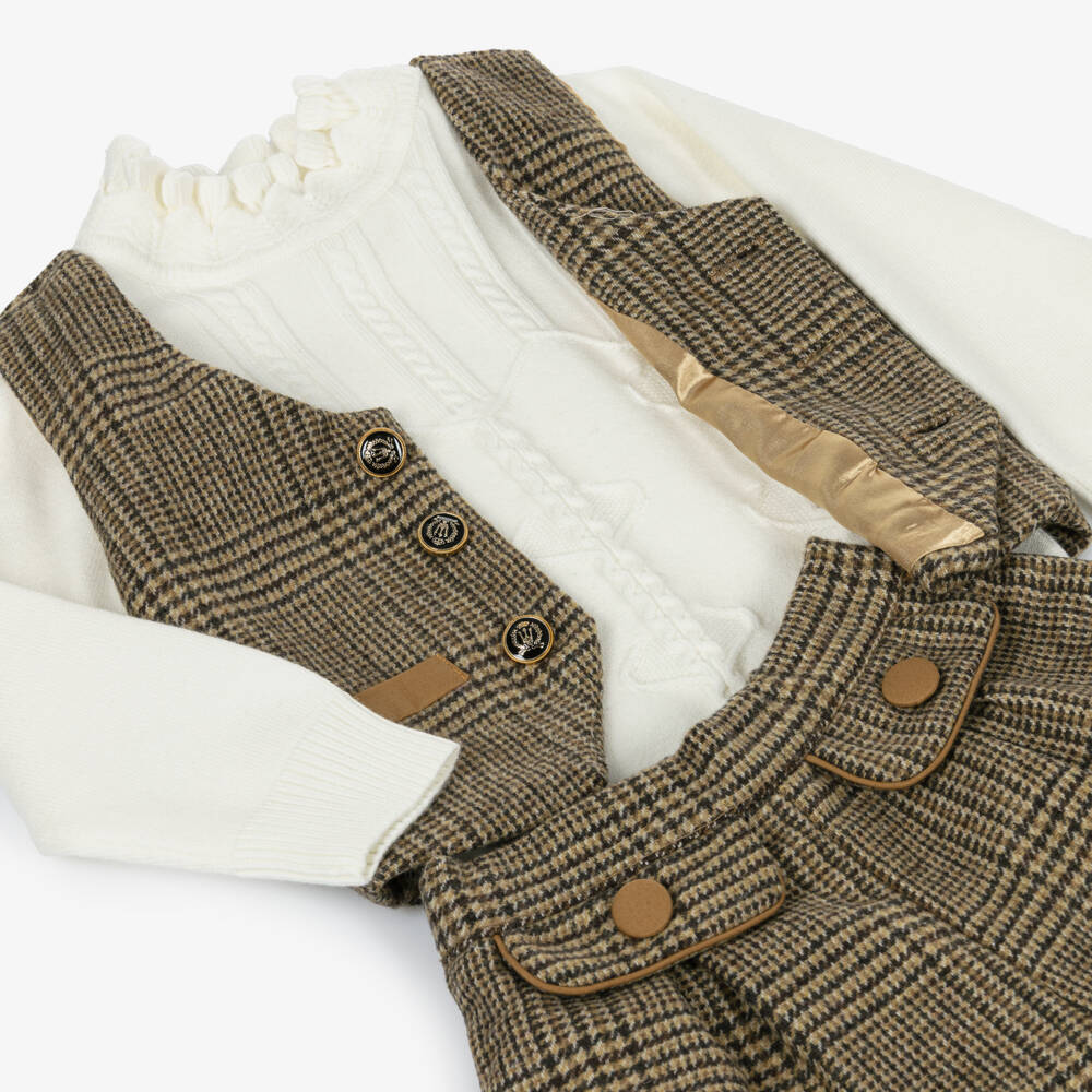 Beau KiD-Girls Brown & Ivory Beige Houndstooth Shorts Set | Childrensalon