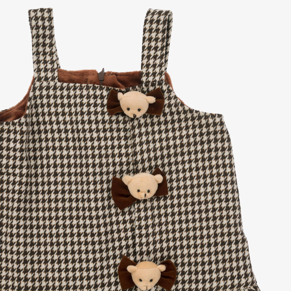 Beau KiD-طقم فستان بطبعة كاروهات لون عاجي وبني | Childrensalon