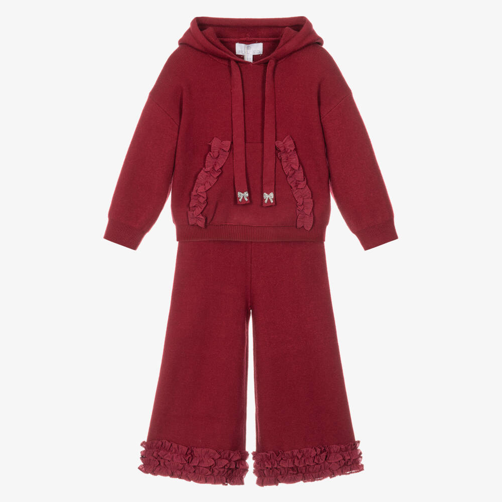 Beau KiD-Girls Burgundy Knit Trouser Set with Ruffles | Childrensalon